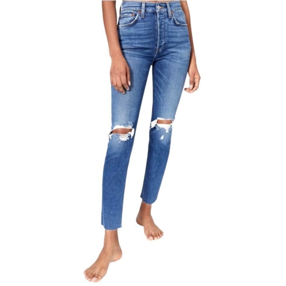 RE/DONE High Rise Skinny Raw Hem Ankle Jeans